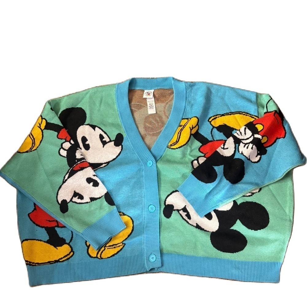 Disney Blue and Green Mickey Mouse Cardigan Sz 3X Sweater Women’s Parks
